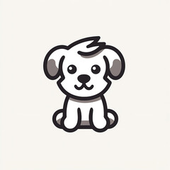 Flat cute dog cartoon logo, black and white