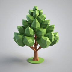 Cute green tree in cartoon clay toy style, pastel colors, isolated on bright background. 3d render illustration isometric
