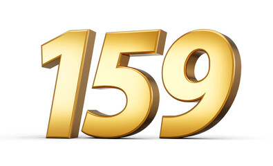 3d number 159 one hundred fifty nine Gold text isolated on white background with reflection 3d illustration