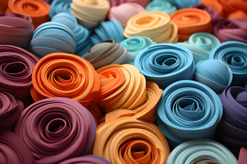 a pile of colorful paper rolling up into a spiral