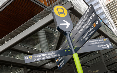 Sign for bus line directions. Auckland New Zealand. 