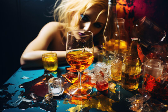 Alcohol addiction surreal background