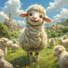Sheep-tastic: A Flock of Fun in the Sun Generative AI - obrazy, fototapety, plakaty