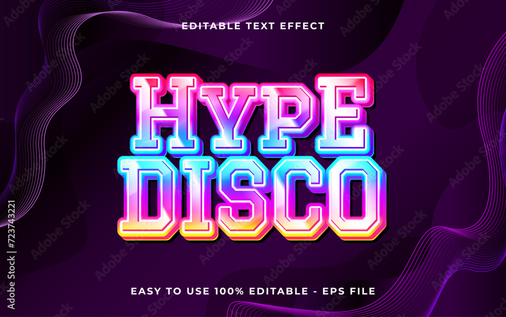 Poster hype disco 3d editable vector text style effect. vector text effect with glossy concept.