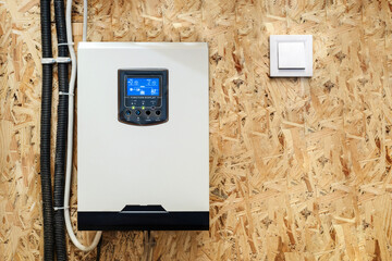 Solar Inverter Hybrid isometric System Controller with Switch. Home Battery Energy Storage located...
