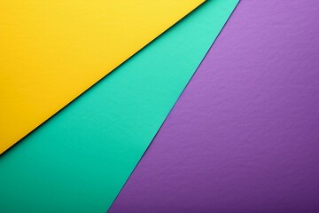 Vibrant Abstract Banner. Textured Surfaces Converging In Purple, Yellow, and Green. Mardi Gras 3D Background. AI Generated