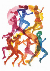 number eight made from figures of female athletes, March 8, women's day, sport, runner, marathon, running, training, feminism, holiday, girls, woman, illustration, legs, sportswoman
