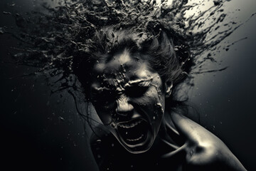 Angry woman surreal image - obrazy, fototapety, plakaty