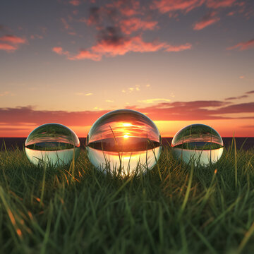 3d rendered photos of sunrise with grass generative AI