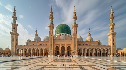 Fototapeta na wymiar Green Mosque: A Glimpse of Islamic Architecture in the Middle East Generative AI