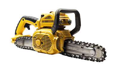 Fototapeta premium electric chain saw yellow in color on white or PNG transparent background.