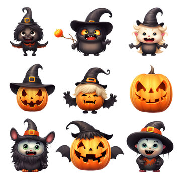 Cute Funny halloween set collection 3d rendring isolated on white background. Generative AI.