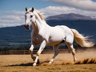 Obraz na płótnie Canvas A White Horse In The Field, AI Generative