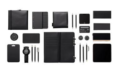 office supplies black set on white or PNG transparent background.