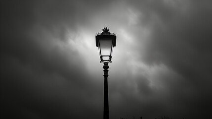 old street lamp, cloudy dark sky