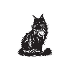 Majestic Maine Coon Cat Silhouette: A Graceful Display of Feline Elegance in Shadows - Maine Coon Cat Illustration - Maine Coon Cat Vector
