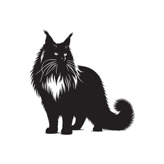 Whispers of Whiskers: Maine Coon Cat Silhouette Series Conveying the Subtle Beauty of Feline Grace - Maine Coon Cat Illustration - Maine Coon Cat Vector

