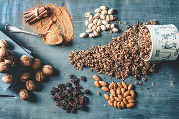 Flat lay photo of granola ingredients.