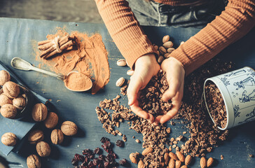 Flat lay photo of granola ingredients.