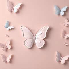 Beautiful paper cut pastel color of butterfly. paper art style illustration, in pastel color background
