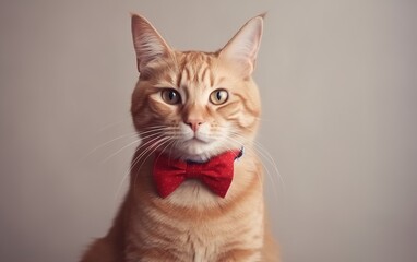 Fototapeta premium Red cat in a classic suit with a tie, on a light background 