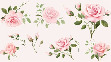 Assortment of Elegant Vector Roses in Full Bloom and Buds Generative AI - obrazy, fototapety, plakaty