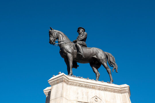 ankara,turkey-22 january, 2024:Close-up of Ataturk Sculpture monument on horse from Ulus Square,