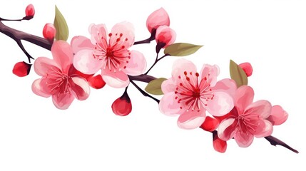 Stylized Cherry Blossom Duo on White - Spring's Artful Bloom Generative AI