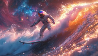 Astronaut Surfer Generative AI - obrazy, fototapety, plakaty