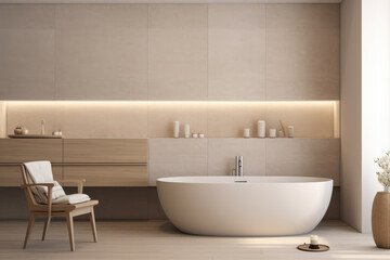 Fototapeta na wymiar Beige color minimal design luxury decorated bathroom interior
