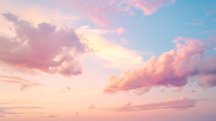 Soft pastel clouds during sunset, casting a warm and dreamy atmosphere, perfect for a whimsical...