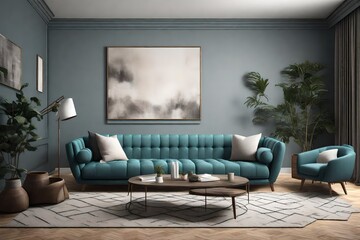 a 3D rendering of an interior room featuring a sophisticated and stylish sofa set using AI image generation