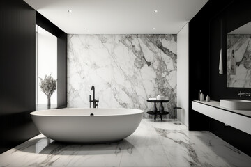 Black and white color marble patterned wall minimal design modern decoration bathroom interior