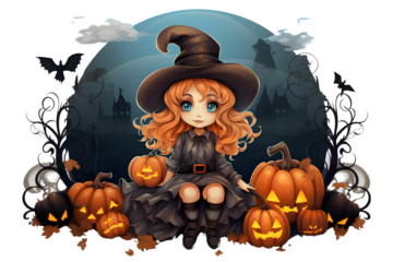 Halloween on a white transparent background. Generative AI.