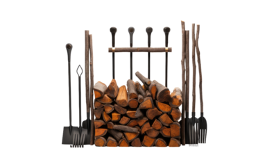 tool set with fireplace on white or PNG transparent background.