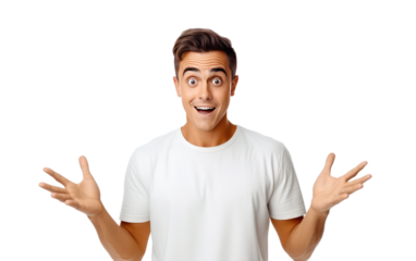 man excited smiling funny guy on white or PNG transparent background.