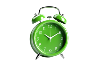 alarm clock green color on white or PNG transparent background.