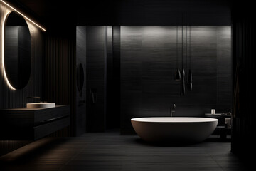 Black color minimal design decoration modern bathroom interior