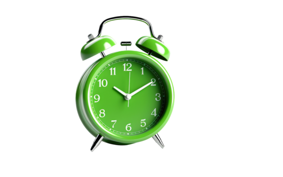 alarm clock green color on white or PNG transparent background.