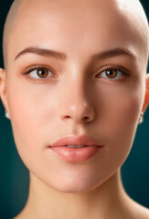 Obraz premium Portrait of a beautiful bald young woman in close-up with clean fresh skin