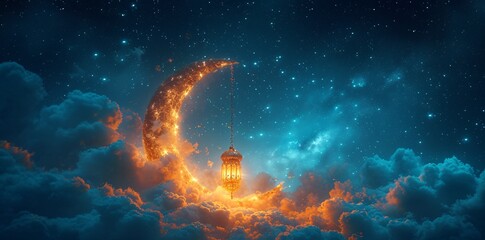 Glowing Lamp in the Sky: A Celestial Celebration of Ramadan Generative AI - obrazy, fototapety, plakaty