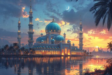Moonlit Mosque: A Glowing Tribute to Ramadan Generative AI
