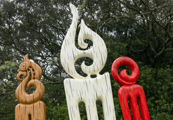 Maori art. Sculptures and objects. At the modern art park Devonport Auckland New Zealand