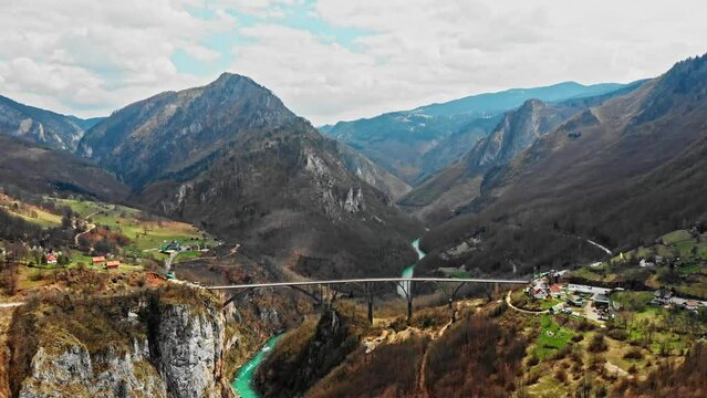 Montenegro Tara bridge in the canyons drone