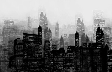A scenic New York City abstract in black and white - obrazy, fototapety, plakaty