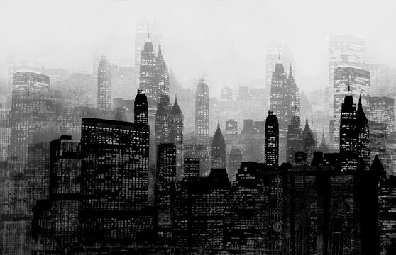 A scenic New York City abstract in black and white