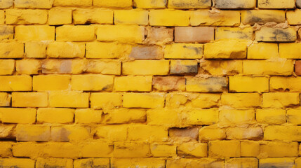 Brick wall background, canary yellow grunge texture or pattern for design. Generative ai
