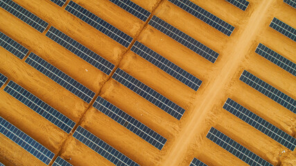 Aerial photography of solar photovoltaic base in desert area