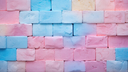 Brick wall background, cotton candy colors texture or pattern for design, wallpaper. Generative ai