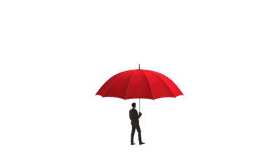 man under umbrella on white or PNG transparent background.